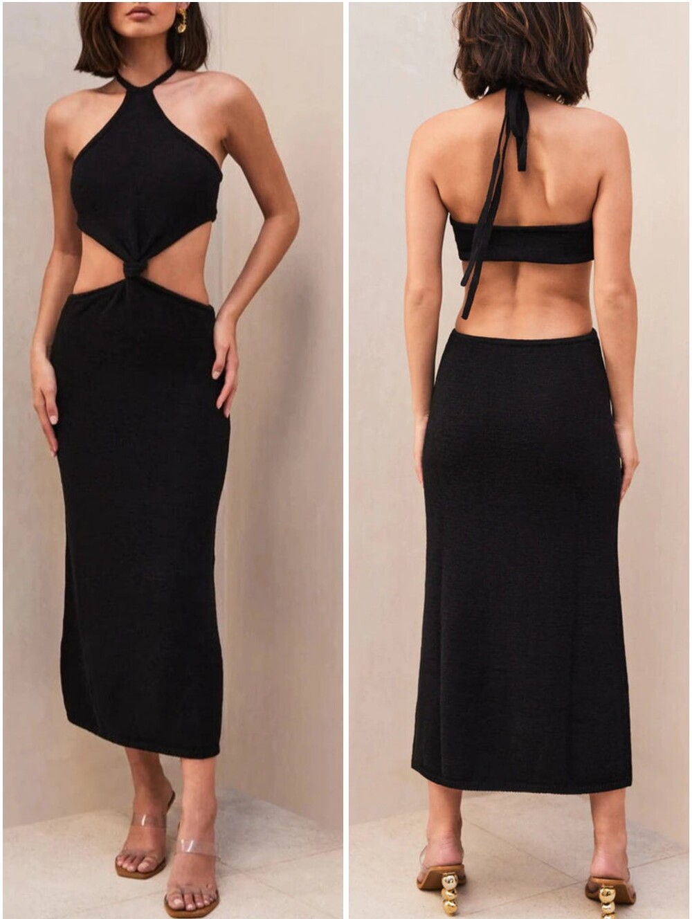 Cult Gaia Cameron Knit Cutout Halter Dress XL Black